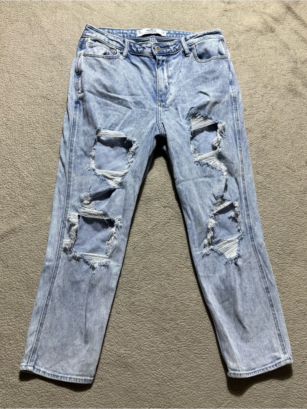 Hollister‎ Jeans Womens 9S Curvy High Rise Mom Distressed Light Wash Blue Denim
